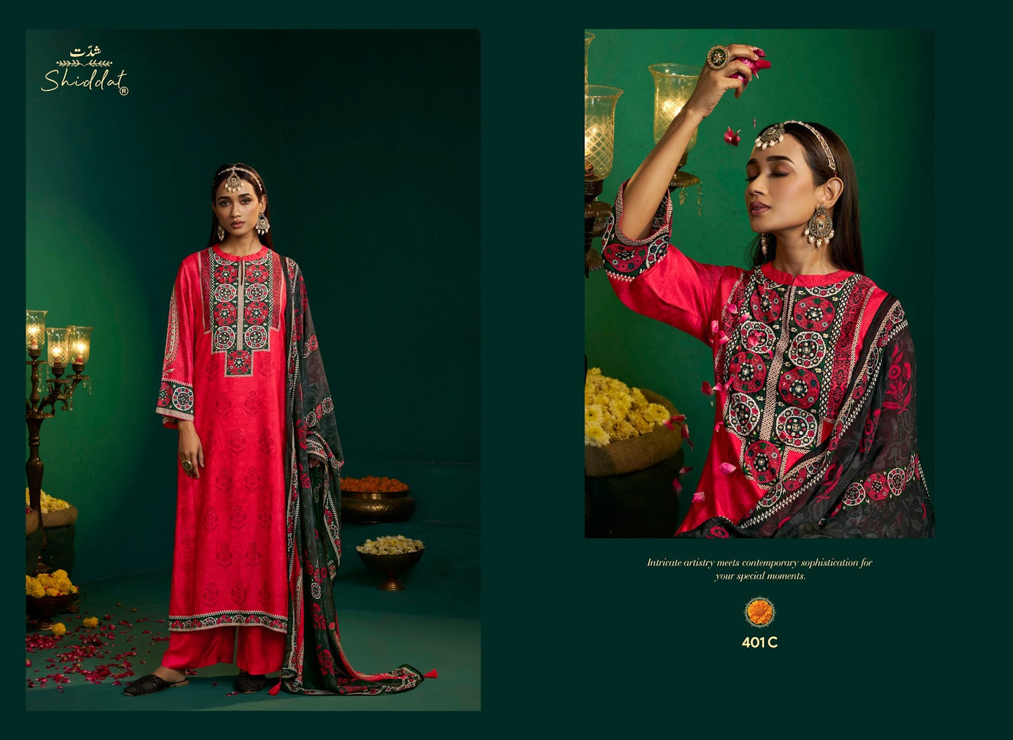 Enzo 401 Shiddat Viscose Muslin Plazzo Style Suits Wholesaler