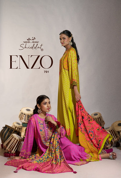 Enzo 701 Shiddat Viscose Muslin Plazzo Style Suits Exporter
