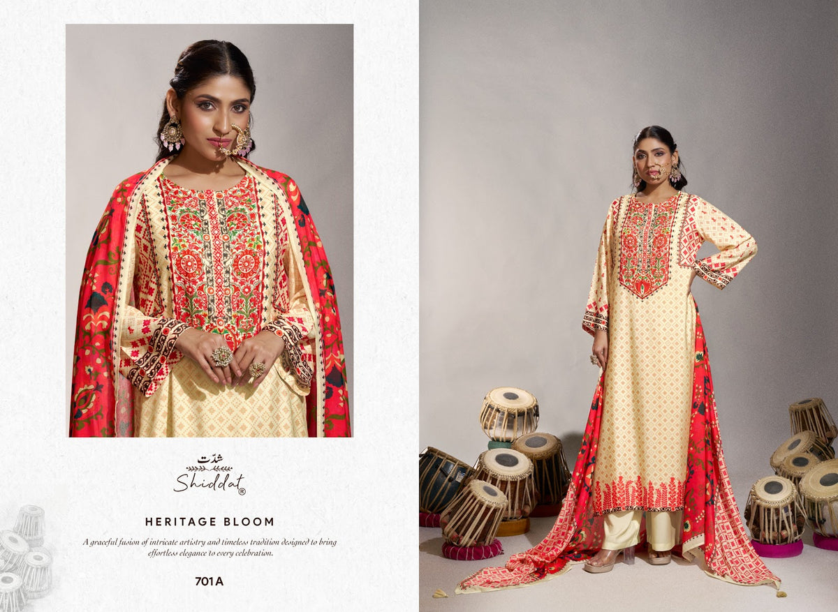 Enzo 701 Shiddat Viscose Muslin Plazzo Style Suits Exporter