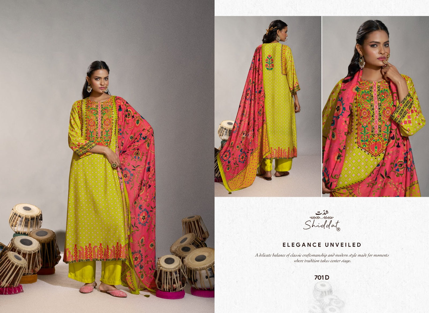 Enzo 701 Shiddat Viscose Muslin Plazzo Style Suits Exporter