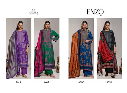 Enzo 801 Shiddat Viscose Muslin Plazzo Style Suits Wholesaler