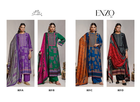 Enzo 801 Shiddat Viscose Muslin Plazzo Style Suits Wholesaler