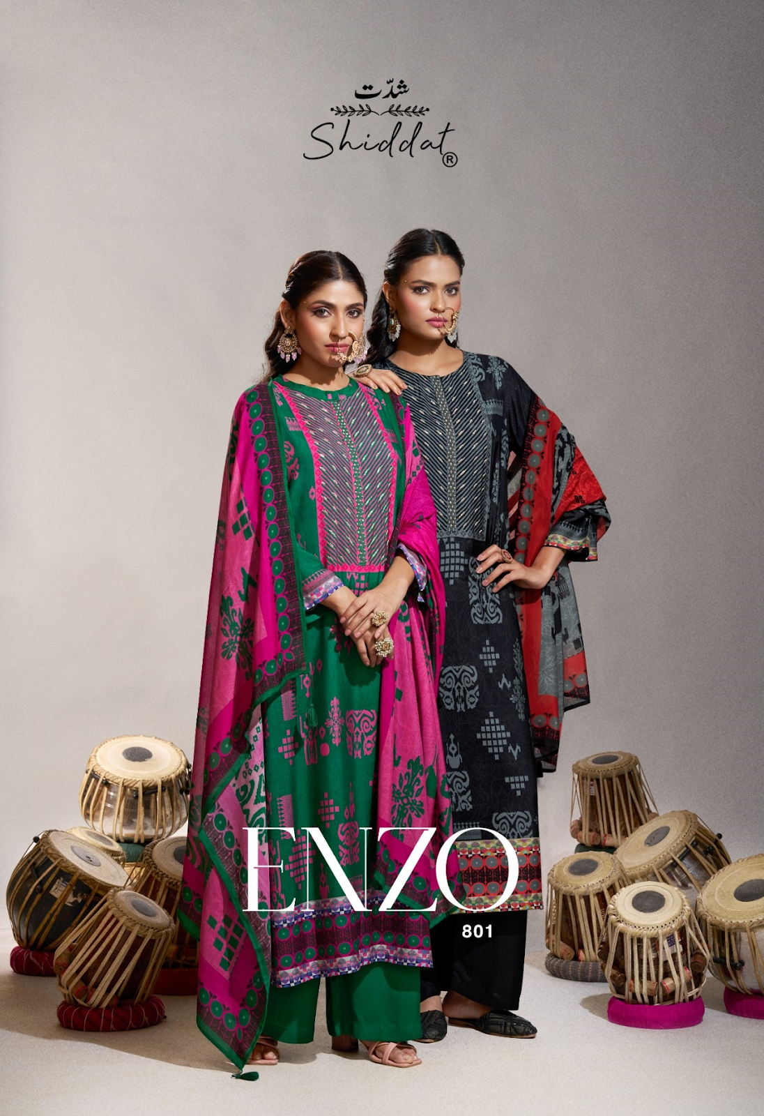 Enzo 801 Shiddat Viscose Muslin Plazzo Style Suits Wholesaler