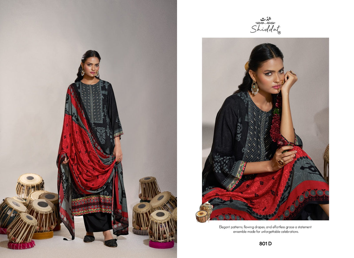 Enzo 801 Shiddat Viscose Muslin Plazzo Style Suits Wholesaler
