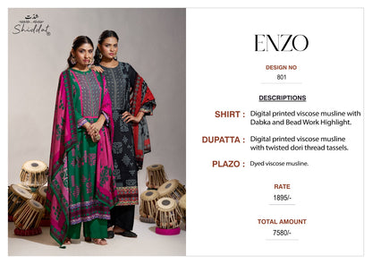 Enzo 801 Shiddat Viscose Muslin Plazzo Style Suits Wholesaler
