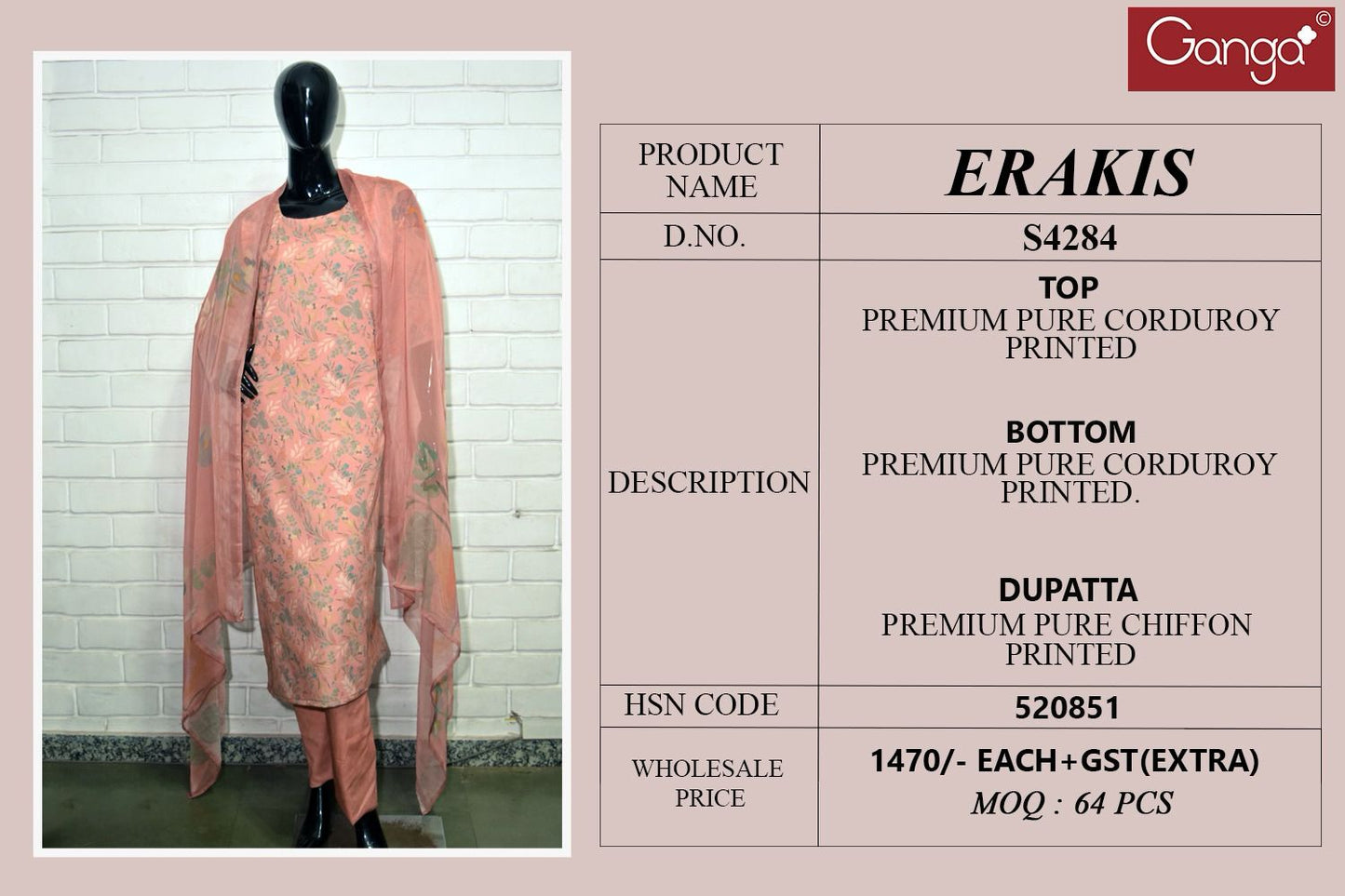 Erakis 4284 Ganga Pant Style Suits Exporter India