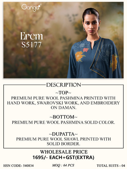 Erem S5177 Ganga Wool Pashmina Suits Supplier India