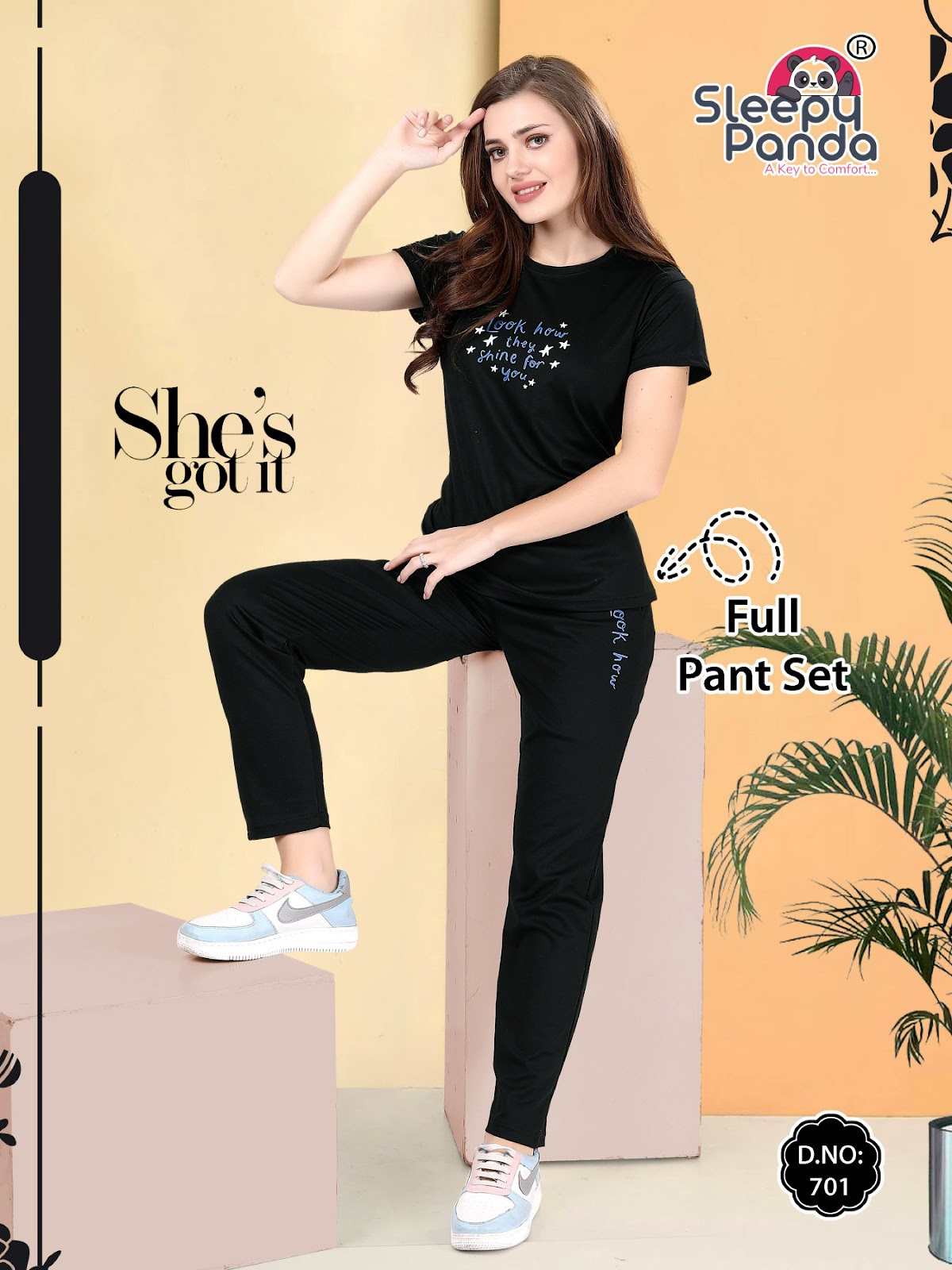 Erica 701 Sleepy Panda Tencil Co Ord Set Supplier Ahmedabad