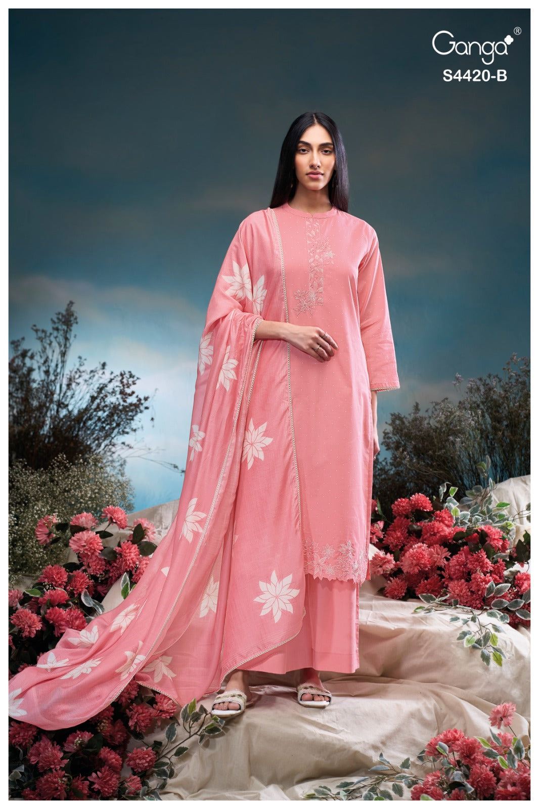 Erilin 4420 Ganga Cotton Plazzo Style Suits Exporter Ahmedabad