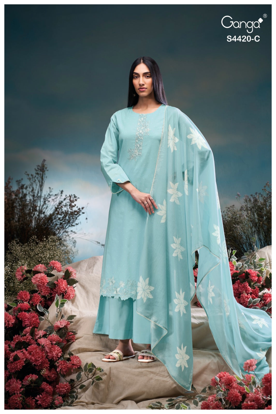 Erilin 4420 Ganga Cotton Plazzo Style Suits Exporter Ahmedabad