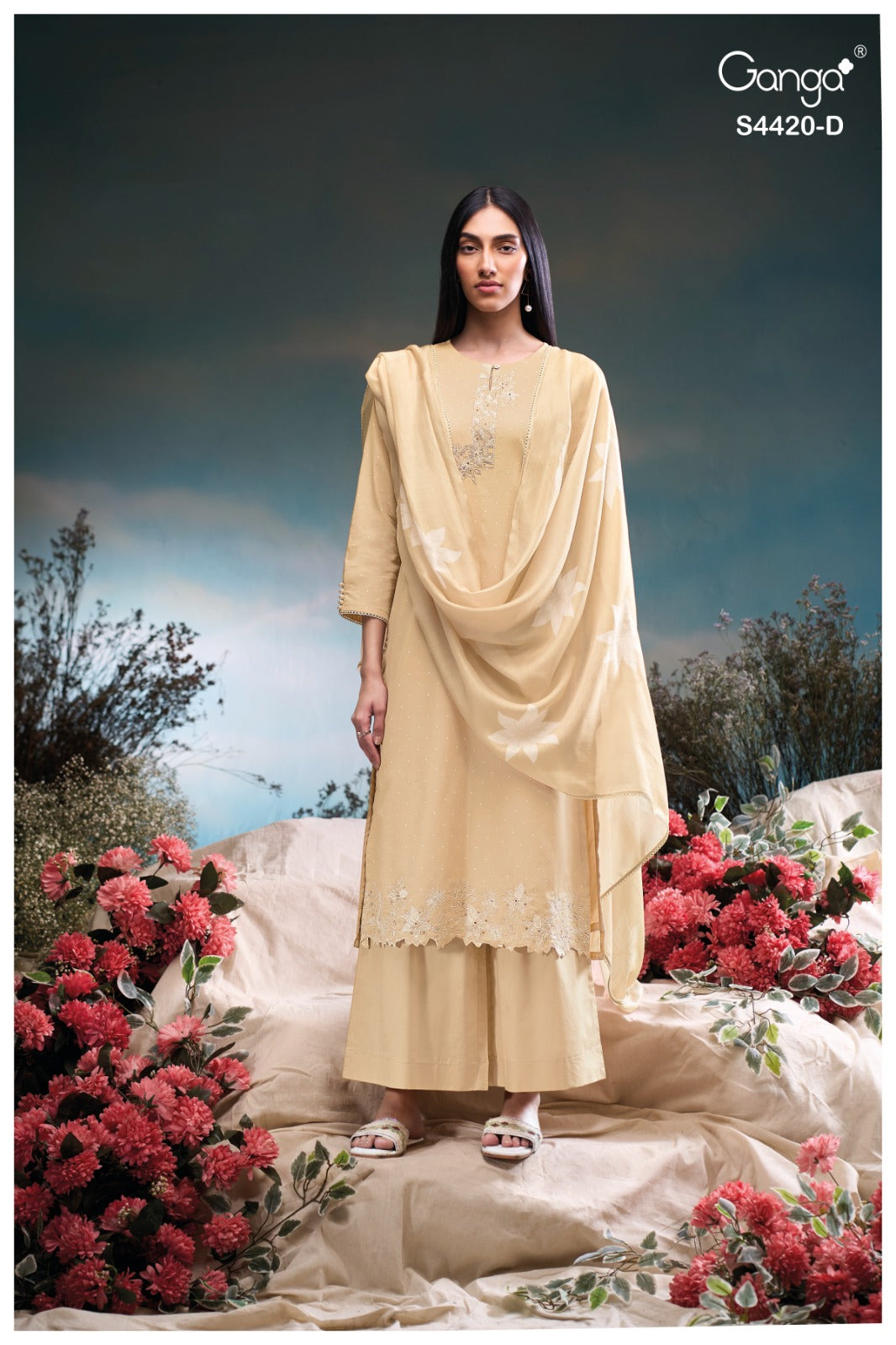 Erilin 4420 Ganga Cotton Plazzo Style Suits Exporter Ahmedabad