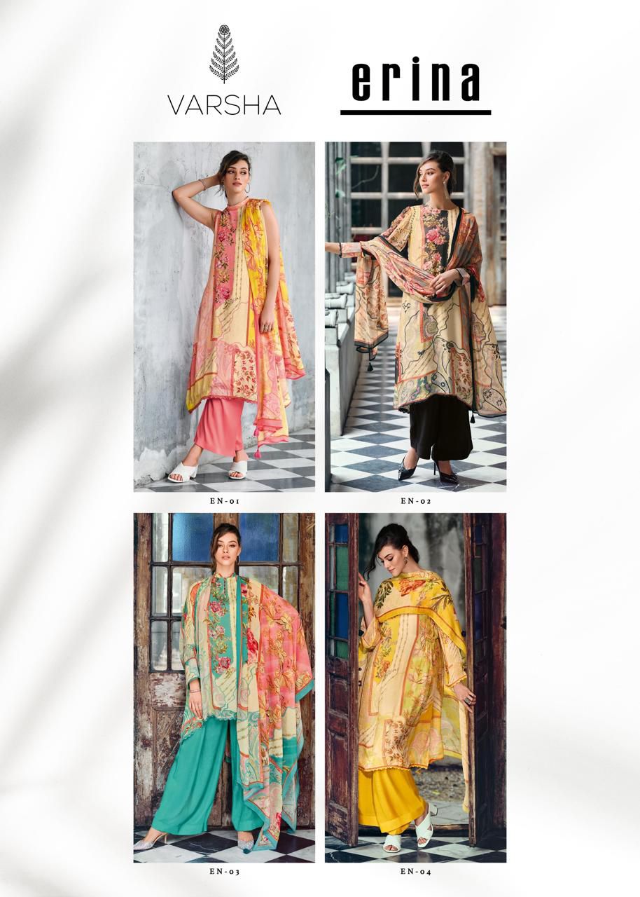 Erina Varsha Fashions Viscose Muslin Plazzo Style Suits Supplier India