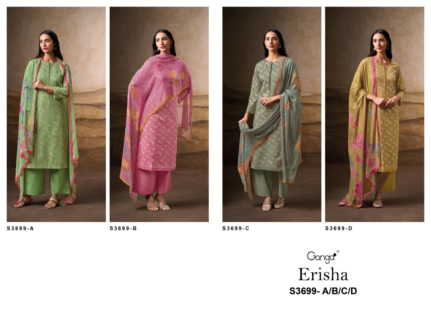 Erisha 3699 Ganga Premium Cotton Plazzo Style Suits Wholesaler Gujarat