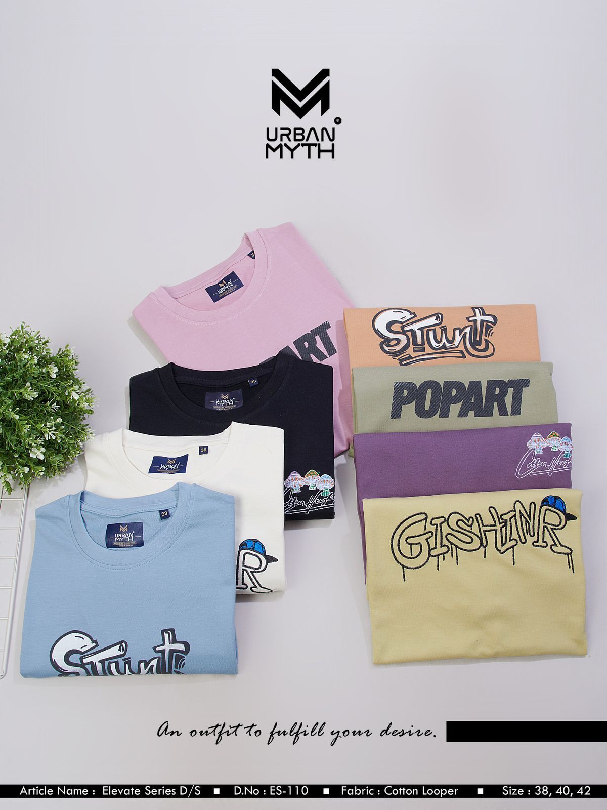 Es-110 Elevate Series Urban Myth Cotton Looper Mens Tshirts Exporter