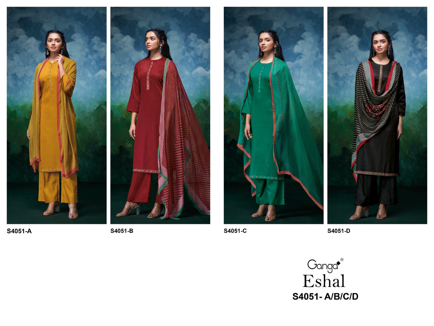 Eshal 4051 Ganga Premium Cotton Plazzo Style Suits Wholesale Price