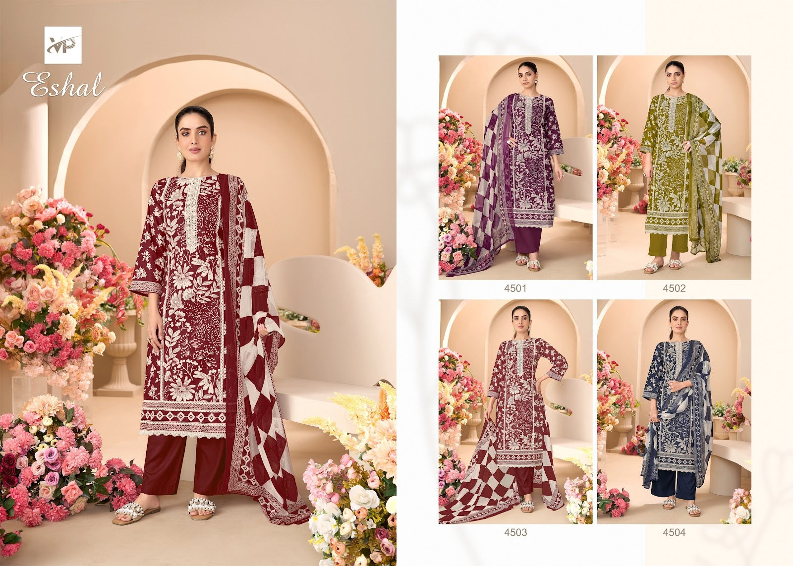 Eshal Vp Brand Lawn Cotton Karachi Salwar Suits Wholesale Price