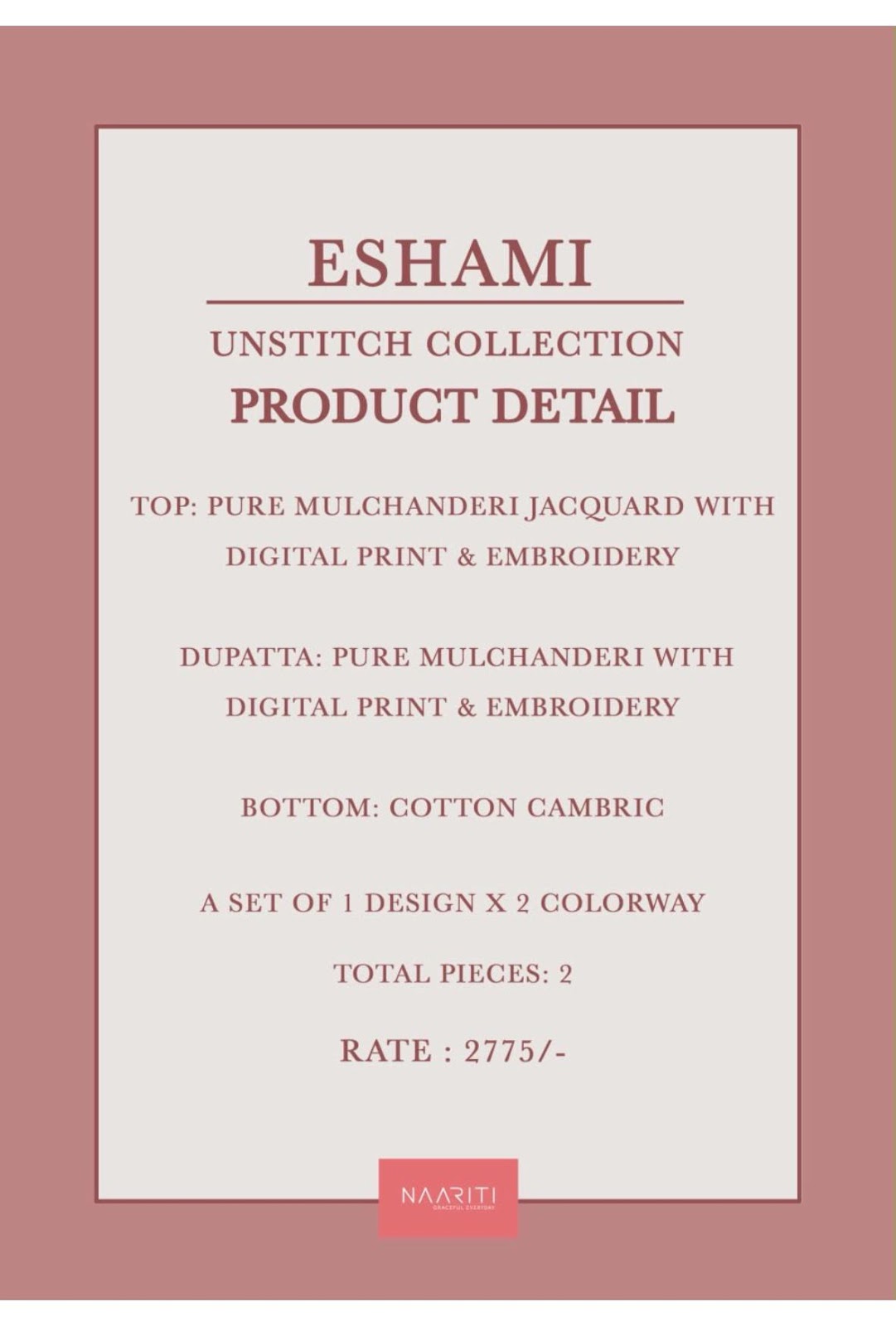 Eshami Naariti Mul Chanderi Pant Style Suits Wholesale