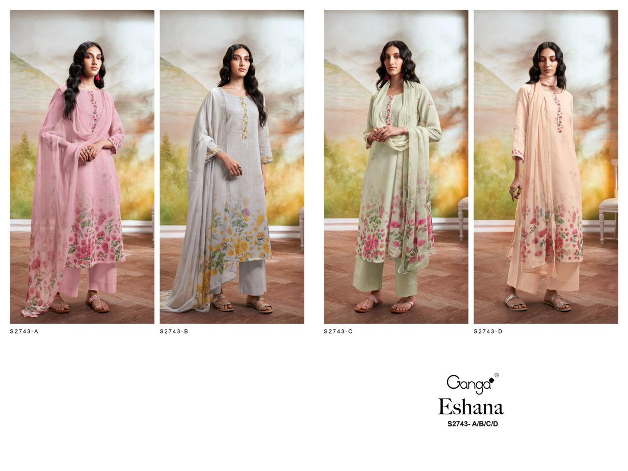 Eshana 2743 Ganga Cotton Plazzo Style Suits Supplier Ahmedabad