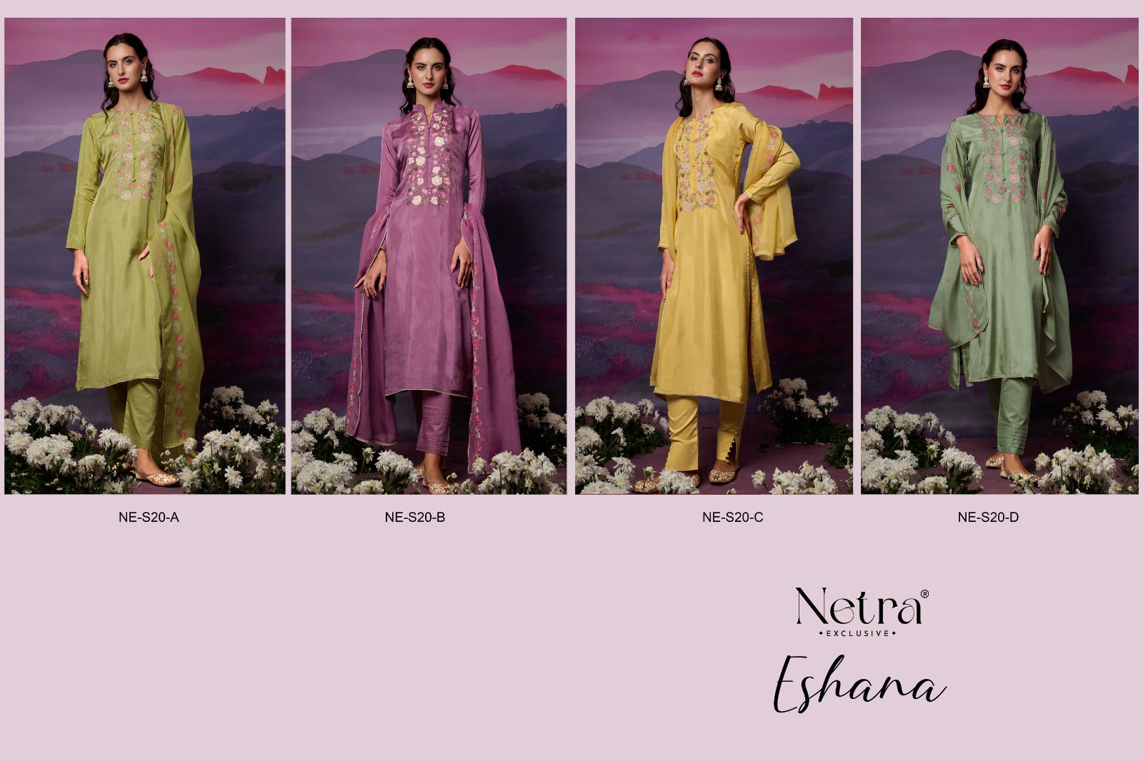 Eshana Netra Bemberg Silk Pant Style Suits Wholesale Rate