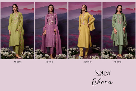 Eshana Netra Bemberg Silk Pant Style Suits Wholesale Rate