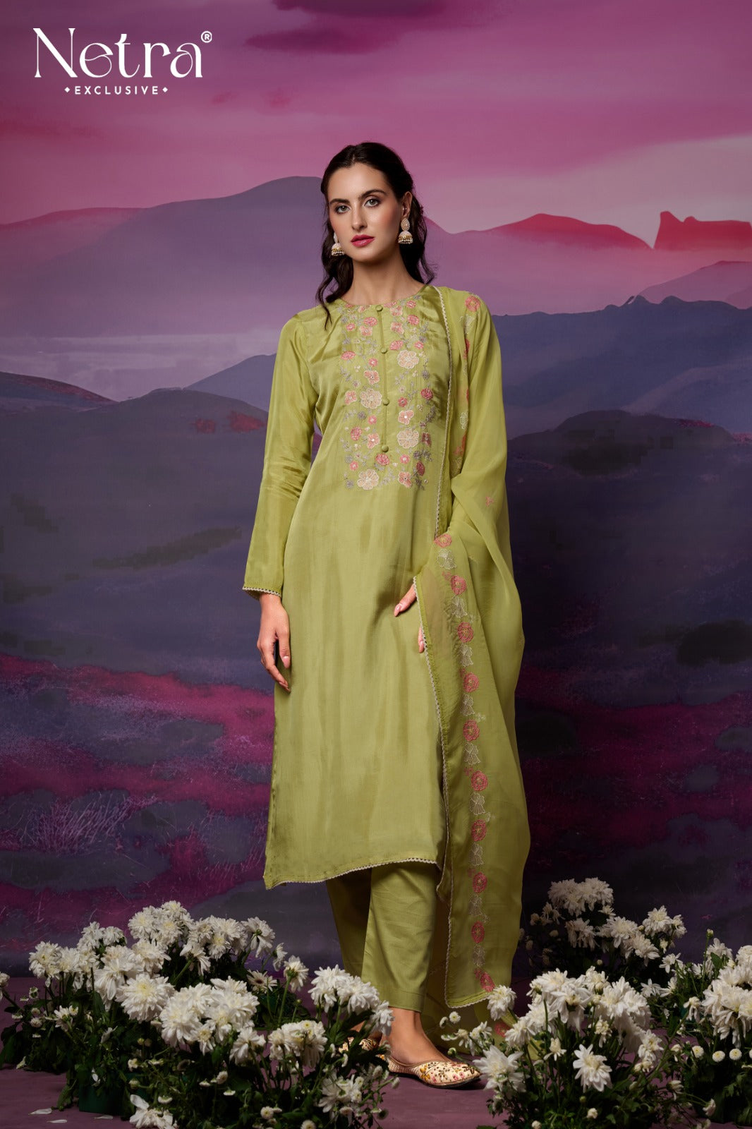 Eshana Netra Bemberg Silk Pant Style Suits Wholesale Rate