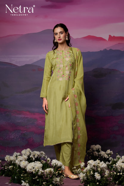 Eshana Netra Bemberg Silk Pant Style Suits Wholesale Rate