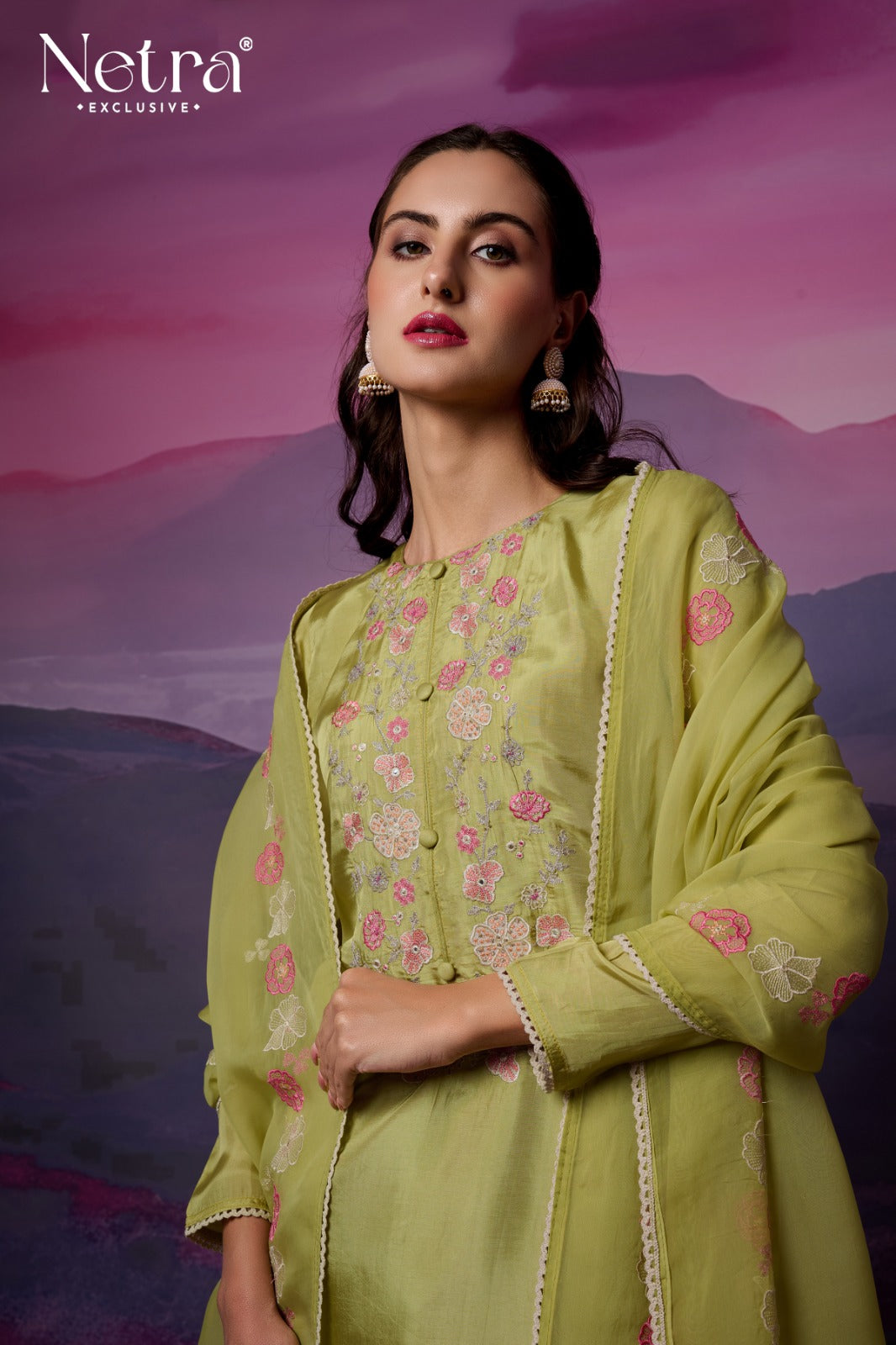 Eshana Netra Bemberg Silk Pant Style Suits Wholesale Rate