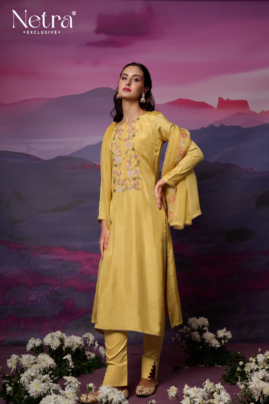 Eshana Netra Bemberg Silk Pant Style Suits Wholesale Rate