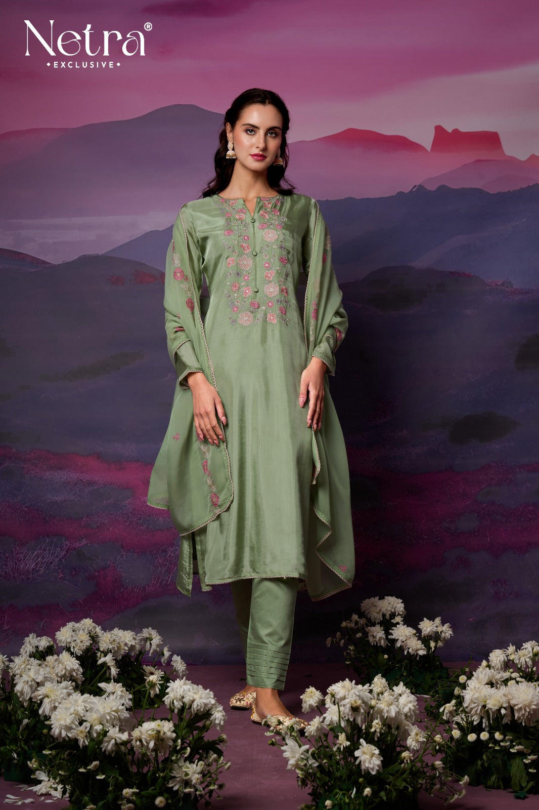 Eshana Netra Bemberg Silk Pant Style Suits Wholesale Rate