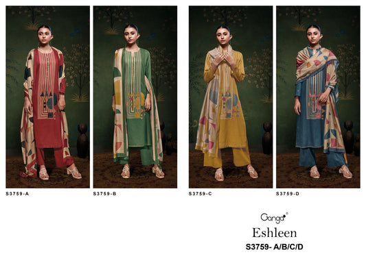 Eshleen 3759 Ganga Cotton Satin Plazzo Style Suits Wholesale Rate