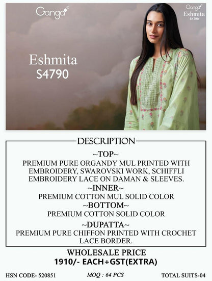 Eshmita S4790 Ganga Organdy Plazzo Style Suits Supplier Ahmedabad