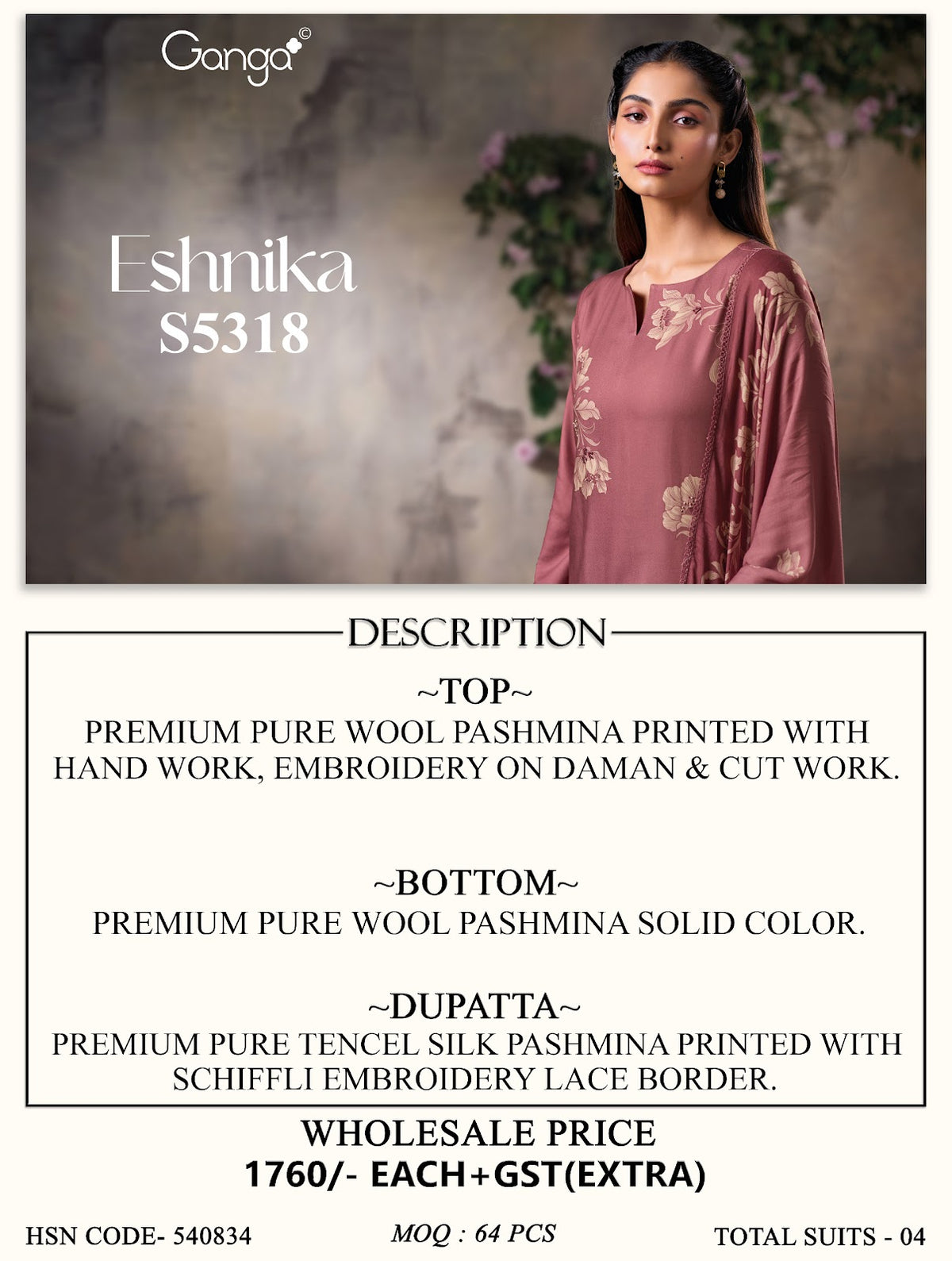 Eshnika S5318 Ganga Wool Pashmina Suits Wholesale
