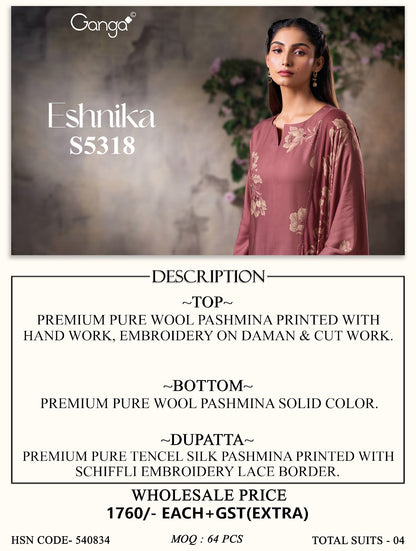 Eshnika S5318 Ganga Wool Pashmina Suits Wholesale