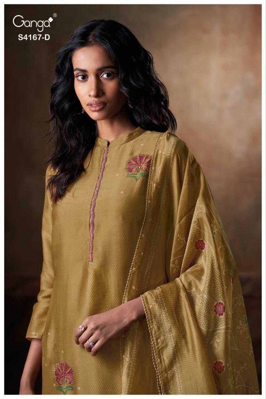 Eshra 4167 Ganga Pure Bemberg Pant Style Suits Wholesaler