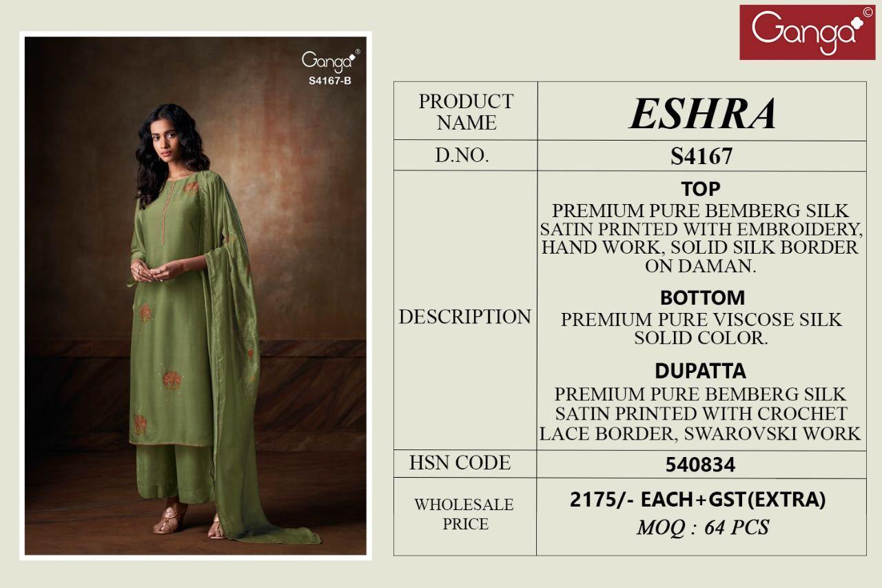 Eshra 4167 Ganga Pure Bemberg Pant Style Suits Wholesaler