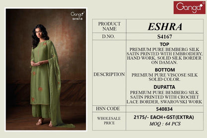 Eshra 4167 Ganga Pure Bemberg Pant Style Suits Wholesaler