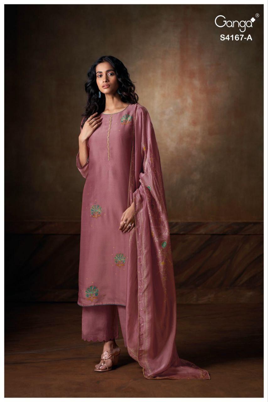 Eshra 4167 Ganga Pure Bemberg Pant Style Suits Wholesaler