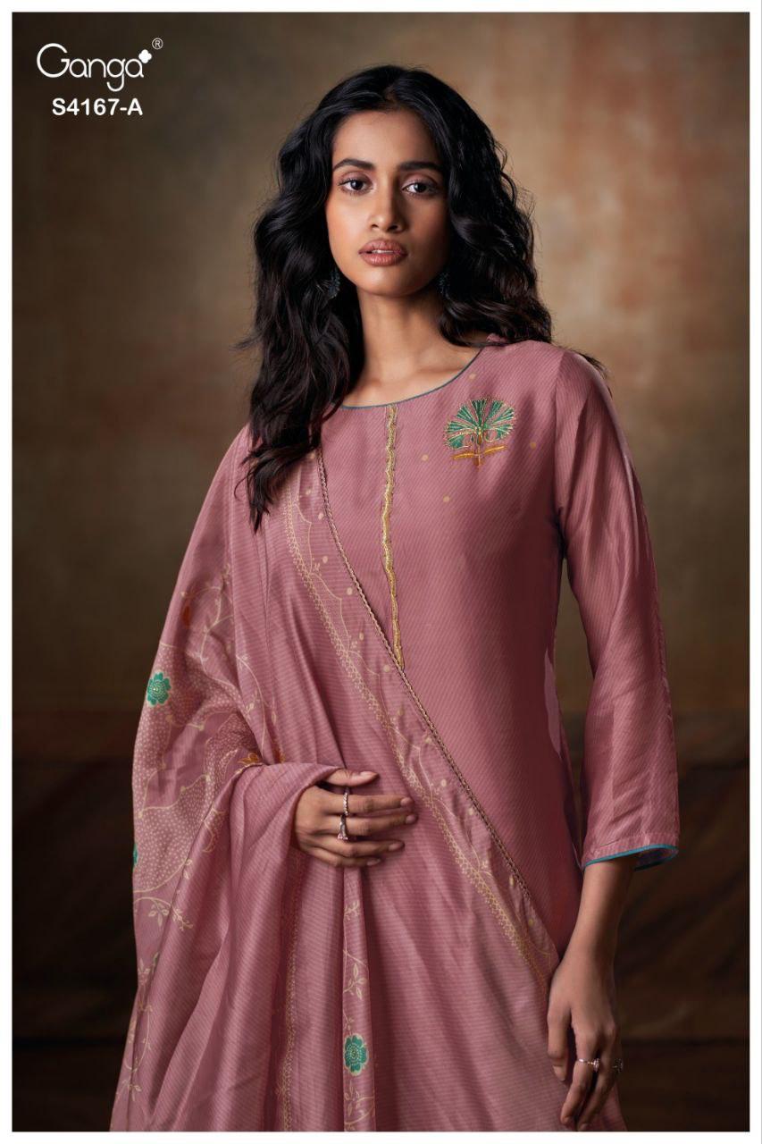 Eshra 4167 Ganga Pure Bemberg Pant Style Suits Wholesaler