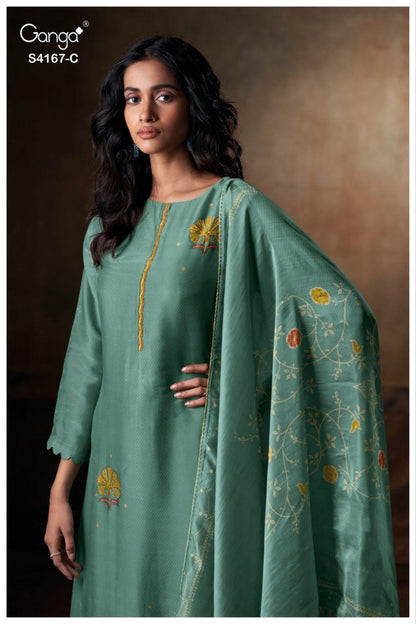 Eshra 4167 Ganga Pure Bemberg Pant Style Suits Wholesaler