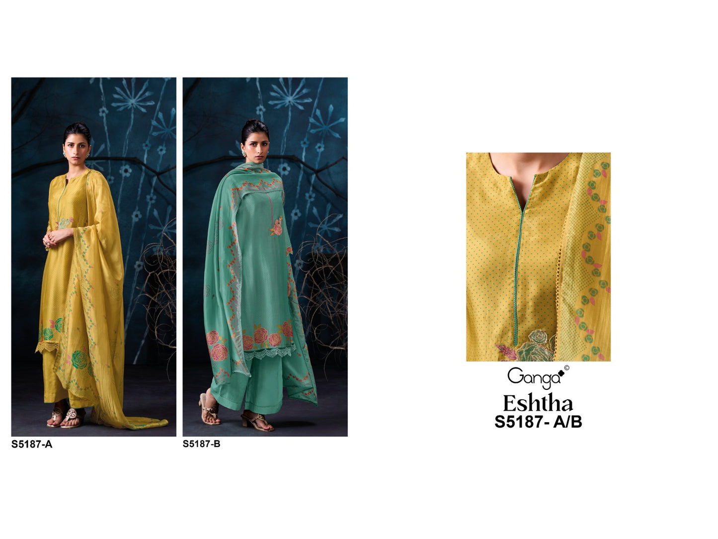 Eshtha S5187 Ganga Bemberg Silk Pant Style Suits Manufacturer Ahmedabad