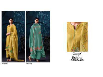 Eshtha S5187 Ganga Bemberg Silk Pant Style Suits Manufacturer Ahmedabad