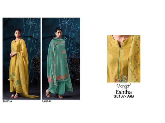 Eshtha S5187 Ganga Bemberg Silk Pant Style Suits Manufacturer Ahmedabad