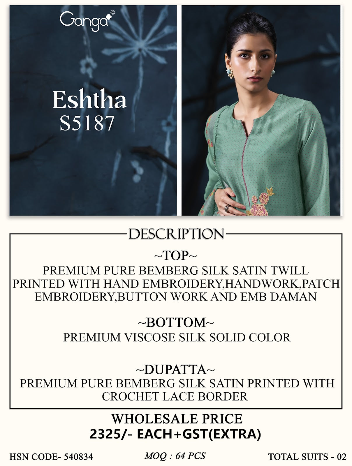 Eshtha S5187 Ganga Bemberg Silk Pant Style Suits Manufacturer Ahmedabad