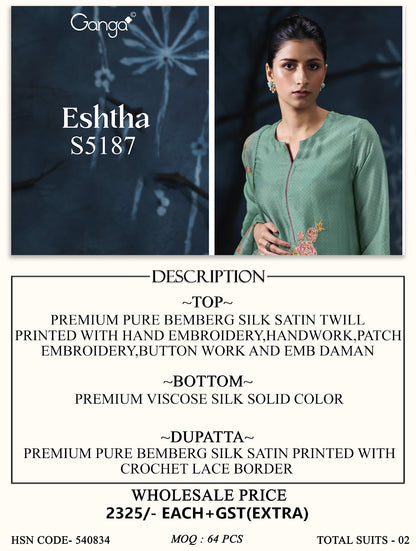 Eshtha S5187 Ganga Bemberg Silk Pant Style Suits Manufacturer Ahmedabad