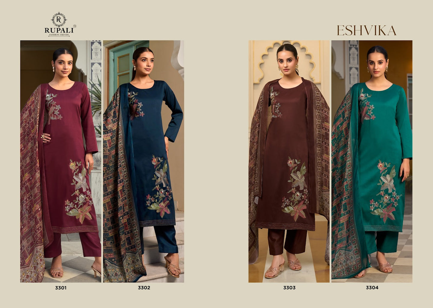 Eshvika Rupali Jam Satin Pant Style Suits Wholesaler