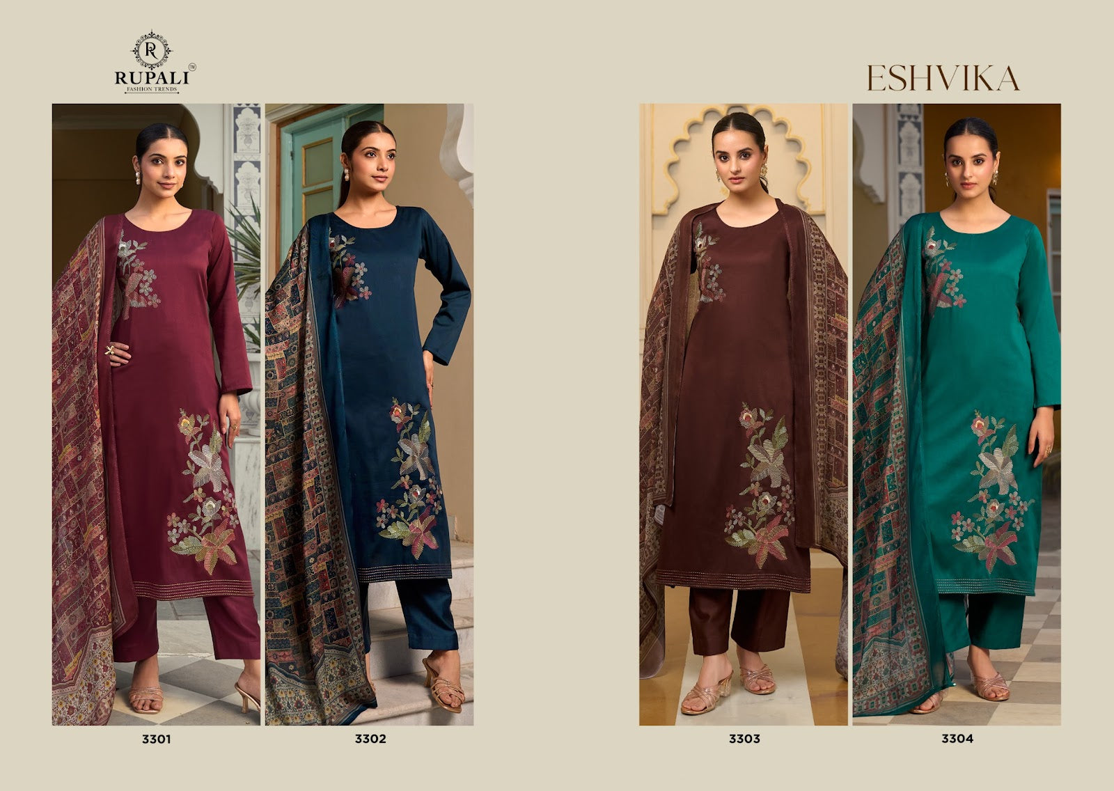 Eshvika Rupali Jam Satin Pant Style Suits Wholesaler