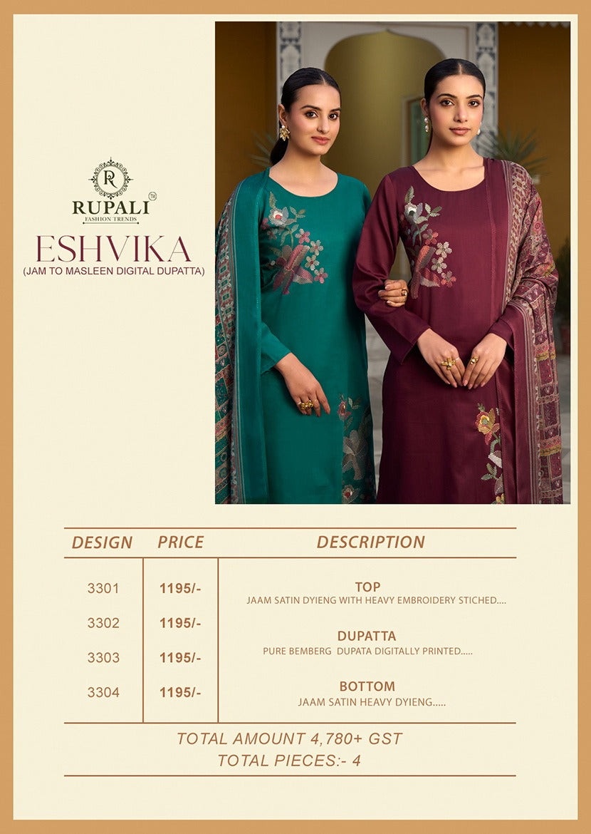 Eshvika Rupali Jam Satin Pant Style Suits Wholesaler