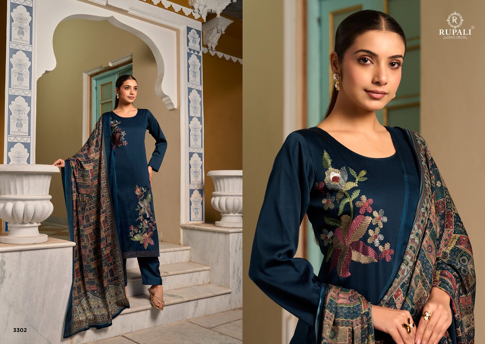Eshvika Rupali Jam Satin Pant Style Suits Wholesaler