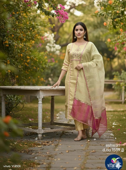 Eshwari Vitara Tissue Simmer Readymade Pant Style Suits Exporter India