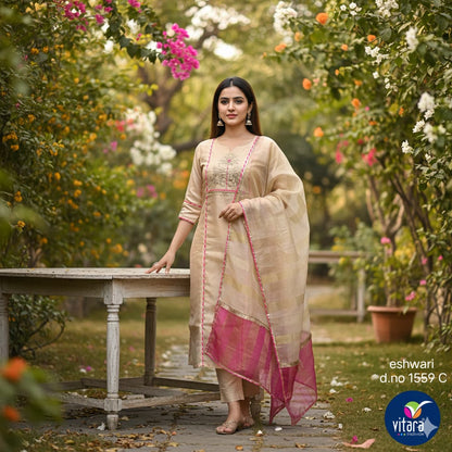 Eshwari Vitara Tissue Simmer Readymade Pant Style Suits Exporter India